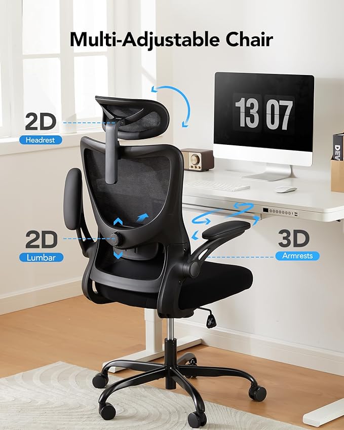 HUANUO Ergonomic Office Chair High Back Computer Desk Chair with Adjustable Lumbar Support and Headrest Comfy Gaming Chair with 3D Armrests Home Office Rolling Chair Max Load 300 lbs