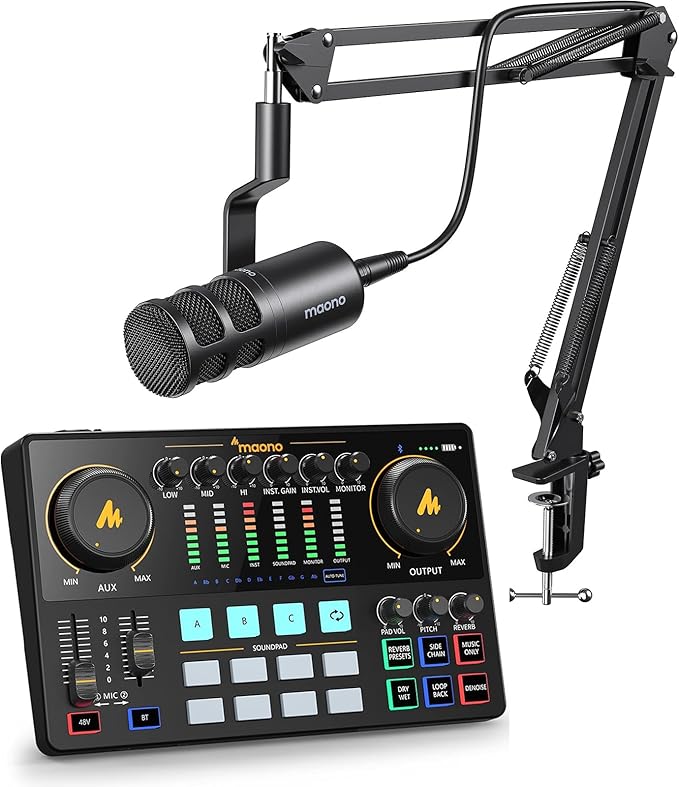 MAONO XLR Podcast Dynamic Microphone Cardioid Studio Mic with Boom Arm for Vocal RecordingStreamingGaming Voice Isolation Technology Metal Mic Works for Audio Interface Mixer