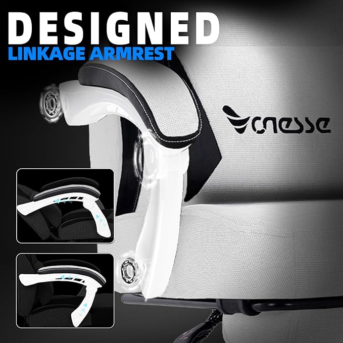 Vonesse Gaming Chair Computer Chair Fabric with Pocket Spring Cushion Office Chair with Footrest and Massage Lumbar Support Reclining Gaming Chairs for Adults 250LBS (Beige White)