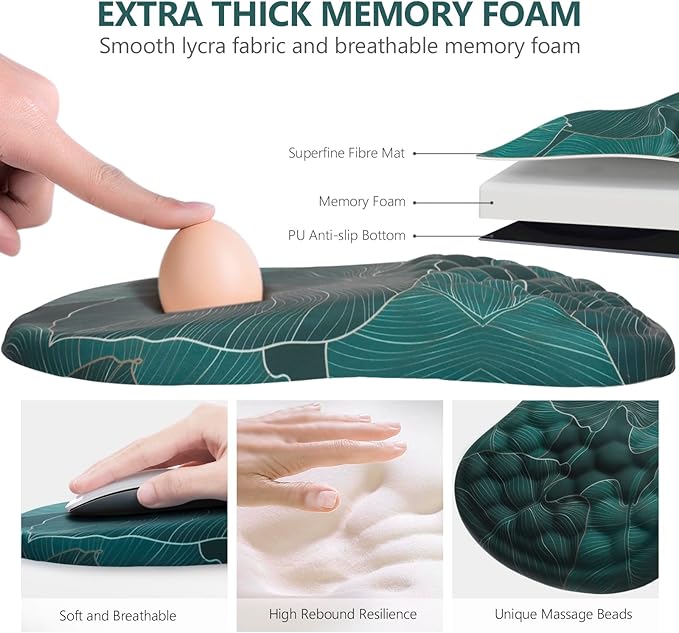 Mouse Pad Wrist Support Ergonomic Mouse Pad with Wrist Rest Comfortable Computer Mouse Pad for Laptop Pain Relief Mousepad with Non-Slip PU Base Banana Leaf Green