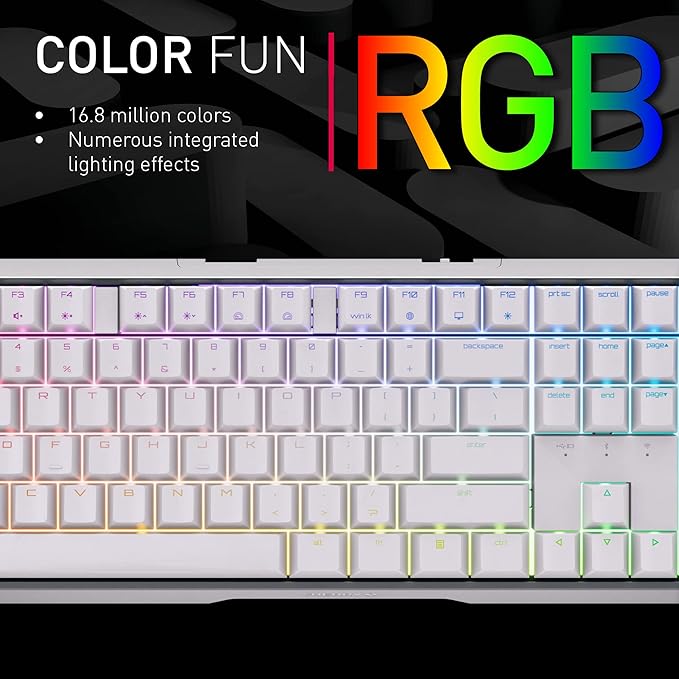 Cherry MX 3.0S Wireless Mechanical Gaming Keyboard. Aluminum Housing Built for Gamers w/MX Brown or Red Switches. RGB Backlit Color Display Over 16m Colors. (White w/MX Brown Switches)