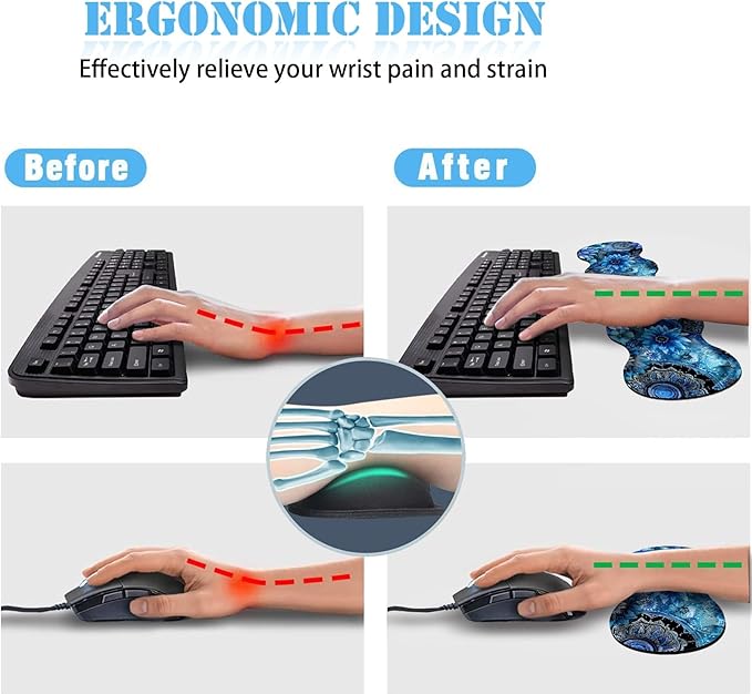 Keyboard Wrist Rest+Mouse Wrist Pad+Desk Pad SetMemory Foam Ergonomic Easy Typing Pain Relief for Computer Laptop Office Home - Mandala