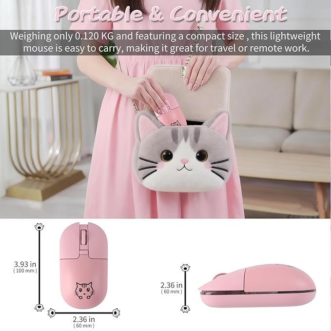 RGB Wireless Mouse Type-C Rechargeable Silent Buttons LED Breathing Light Cat Pattern for Laptop and Desktop