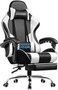 GTPLAYER Gaming Chair Computer Chair with Footrest and Lumbar Support Height Adjustable Game Chair with 360°-Swivel Seat and Headrest and for Office or Gaming (Pearl White)