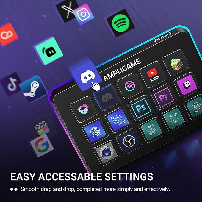 FIFINE AmpliGame Stream Controller with 15 Macro Keys Streaming Keyboard with Trigger Actions in OBS/Twitch/YouTube/Streamlabs Shortcut Buttons Keypad Works with Mac and PC-D6