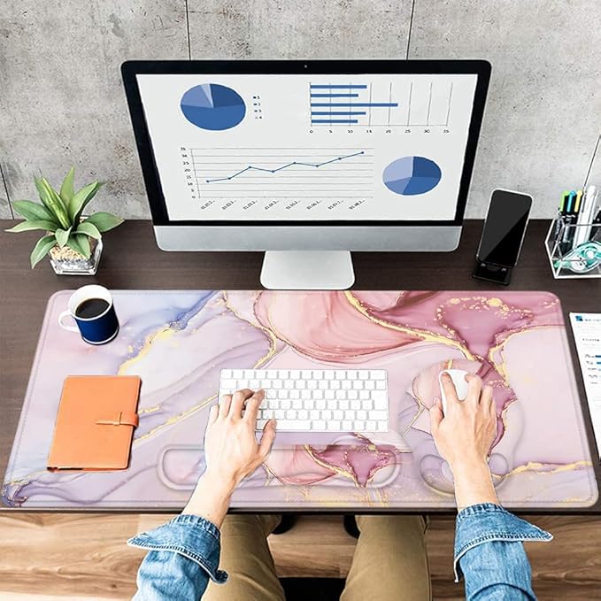 LATEEFAH Mouse Pad with Wrist Rest Large Mouse Pad Ergonomic Gaming Desk Pad Keyboard Wrist Rest Set 4-in-1 Desk Mat Keyboard Mat for Home Office