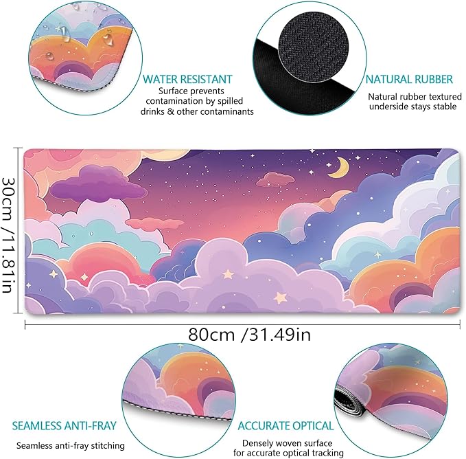 Kawaii Purple Cloud Mouse Pad with Wrist Rest Ergonomic Mouse Pad Wrist Support with Non-Slip Pain Relief PU Base Large Computer Mousepad Purple Office Desk Accessories Decor Supplies