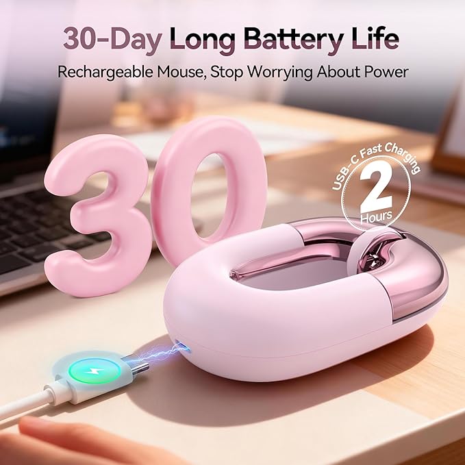 Travel Mouse Dual Mode Wireless Charging MouseMacaron Color Scheme Sweet Donut Bluetooth Computer MiceSilent and Lightweight1200 DPI Optical TrackingCompatible with PCMacLaptop（Carmine pink）