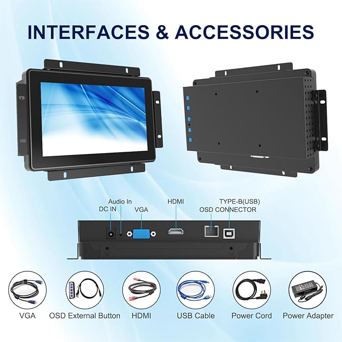 8 Inch Open Frame Touch Screen Monitor 1024x768 Industrial Capacitive Touch Display 24/7 Continuous Working Open-Frame Monitor VESA Mount