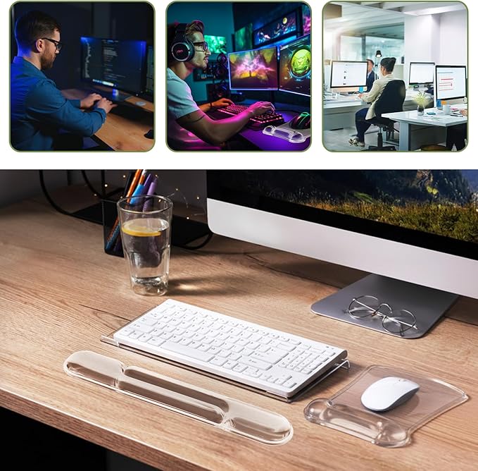 Tilt Computer Keyboard Stand Gel Wrist Rest Support for Ergonomic Keyboard Riser Holder and Clear Mouse Pad with Wrist Support Acrylic Clear Stand for Office Working Home Desk