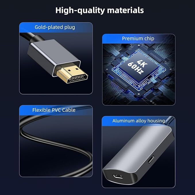 HDMI to USB C Adapter 4K60Hz Unidirectional HDMI Male (Source) to USB C Female (Display) for Portable Monitor AR Glasses XREA-L One/Air 2 Pro/VITURE Pro/Rokid PS4/5 B0X Switch ROG Ally
