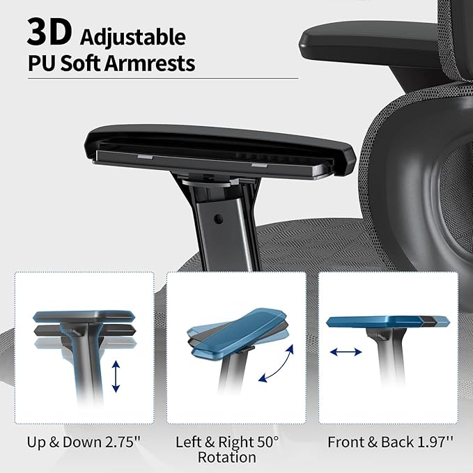 PatioMage Ergonomic Office Chair Big and Tall Desk Chair with Adjustable Lumbar Support &amp Seat Depth High Back Computer Chair Swivel Mesh Chairs with Wheels for Home Office Black