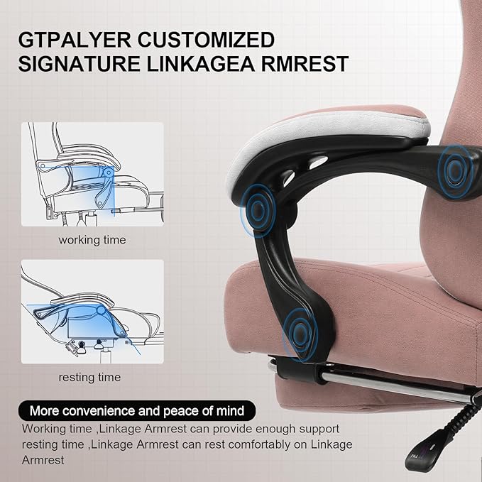 GTPLAYER Gaming Chair Computer Office Chair with Pocket Spring Cushion Linkage Armrests and Footrest High Back Ergonomic Computer Chair with Lumbar Support Task Chair with Footrest