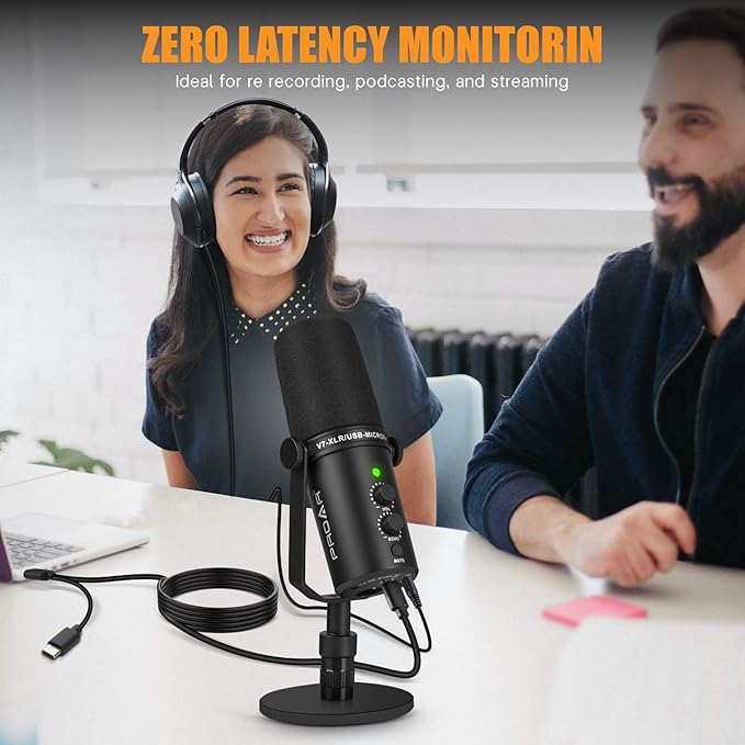 XLR/USB Dynamic MicrophonePC Computer Microphone for PodcastingVocal RecordingLive StreamingGamingVoice-OverAll Metal Professional Studio Mic Kit with Noise CancellingUSB-C Port