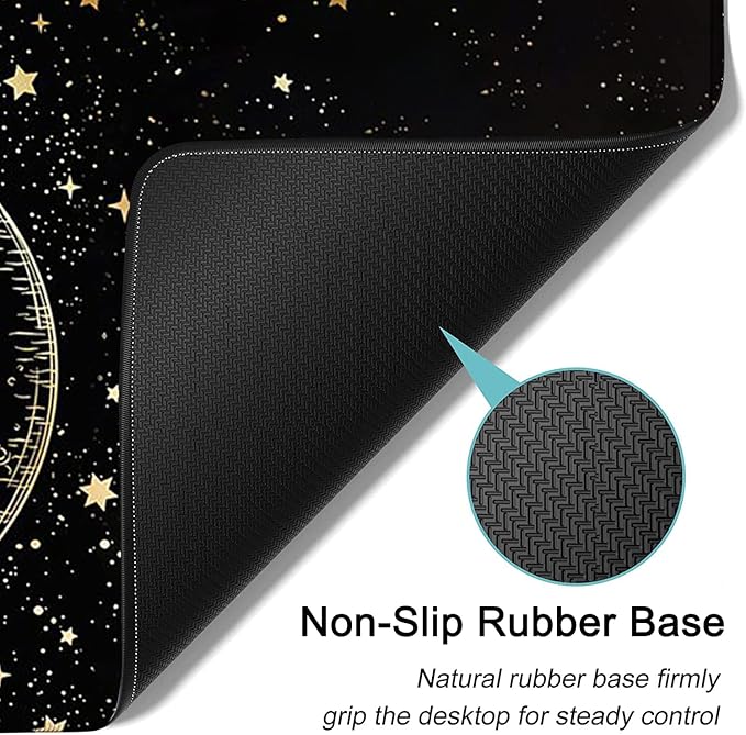 Large Mouse Pad Extended Office Desk Pad 31.5x11.8in Ergonomic Memory Foam Mouse Wrist Rest Support for Home Office Computer Writing Pad Cute Funy Sun Moon Star Pattern XXL Black Gaming Mouse Mat