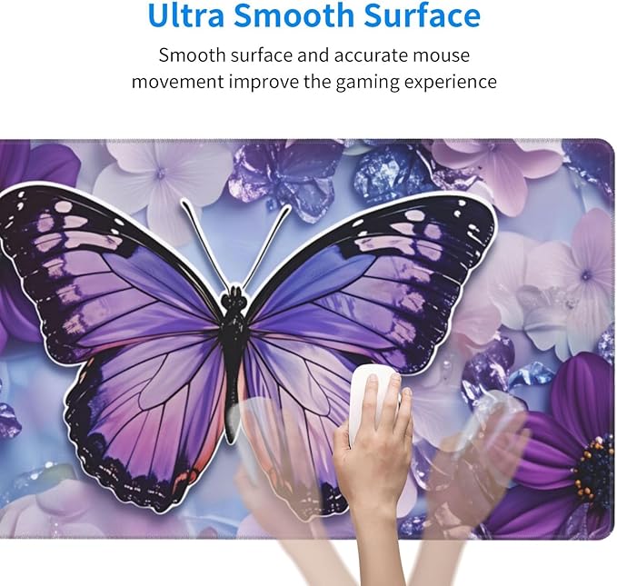 Purple Butterfly Floral Desk Cover MatExtended Large Mouse PadComputer Laptop Mat Desk Decor for Office Game Home 30x16 Inch