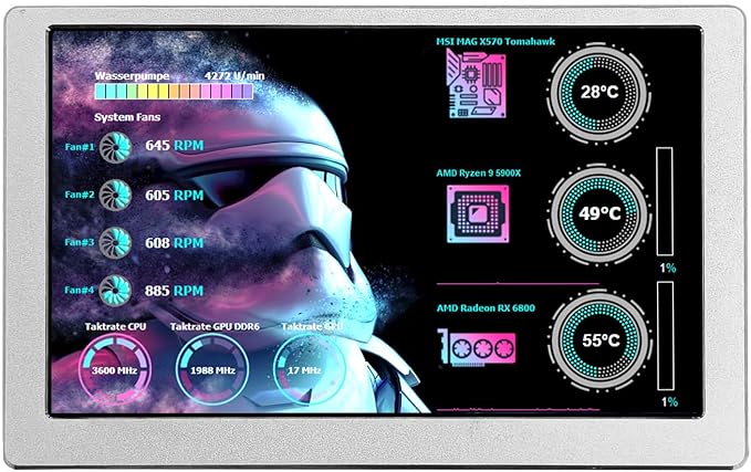 VSDISPLAY 5 Inch LCD Monitor 800x480 for Computer PC Case Temp Display Sensor Panel GPU CPU RAM Data MonitoringSilver