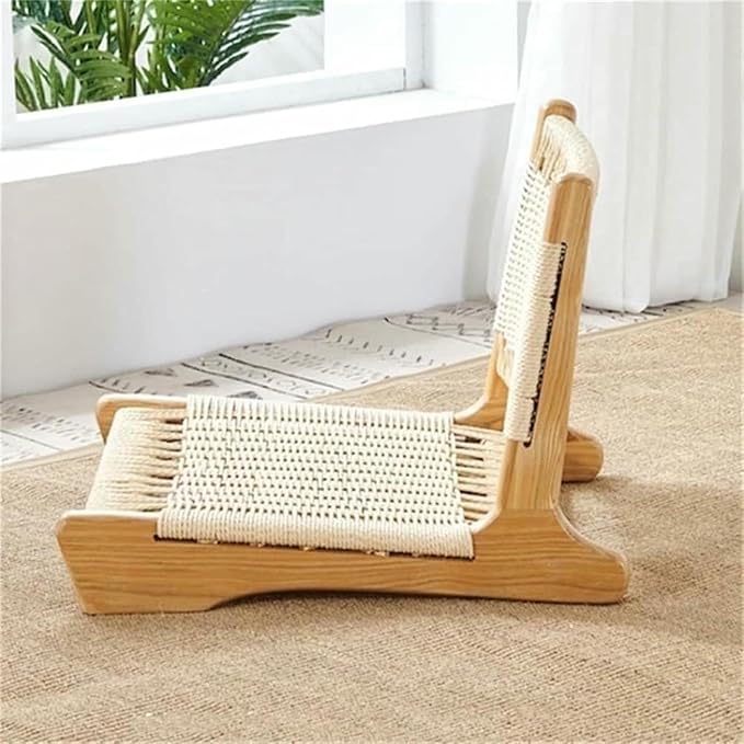 ELEFOCUS Tatami Floor Chair with Rattan Backrest Comfortable Legless for Living Room Bedroom Natural Straw