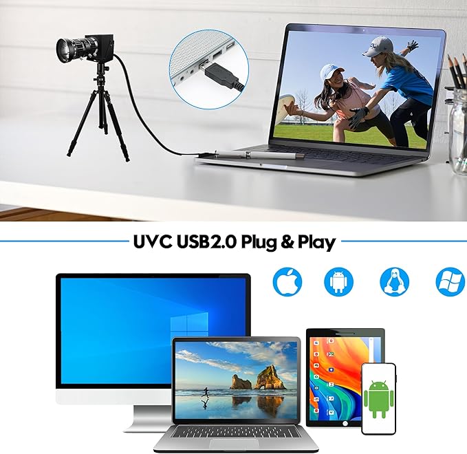 SVPRO 12MP USB Camera with 5-50mm Telephoto Lens 10X Optical Zoom Manual Webcam 1080P 120fps High Speed UVC Macro Camera for PC/Mac/Linux/Android (12MP Industrial-Grade Professional Variable Lens)