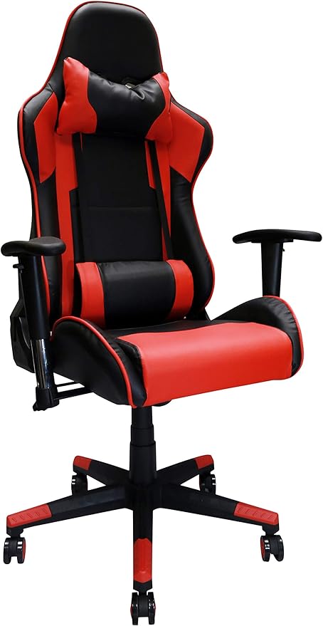 Nicer Furniture Racing Style Game Chair Reclining Gaming Chair Ergonomic Computer Chair for Gamer with Head Cushion and Adjustable Armrest (RED)