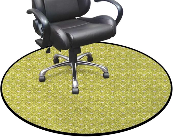 Yellow Round Area Rug Swivel Chair Mats for Hardwood Floor Washable Waterproof Spill Mat Anti-Slip Floor Protector Little Dots and Tiny Cute Sweet Hearts Pattern Diameter 39.4 in