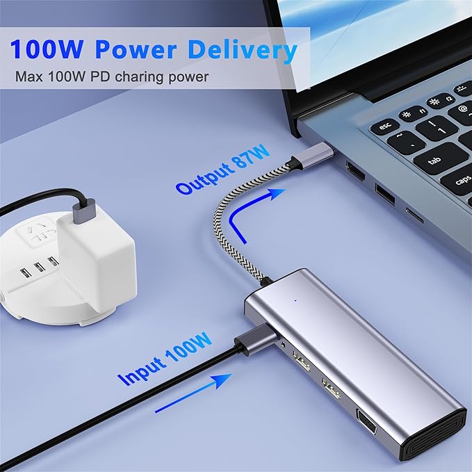 USB C Docking Station Dual Monitor USB C to Dual HDMI Adapter 10 in 1 Docking Station 3 Monitors with HDMI/VGA/PD/USB/SD/TF/3.5mm Audio Compatible with Dell HP Lenovo