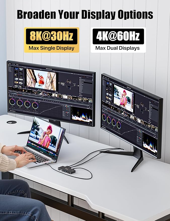 ZIUMIER USB C Docking Station Dual Monitor 12 in 1 Laptop Docking Station - Single 8K or Dual 4K Displays 1 HDMI 1 DP 100W PD 3x10Gbps USB-A/C Data 5Gbps USB-A Data Ethernet Audio SD/Micro SD