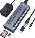 WENTER Powered USB Hub 3.0 with SD/TF Card Reader Aluminum 10 Port Powered USB Hub (9 USB 3.0 Data Transfer Port &amp 1 USB Fast Charging Port Hub) USB 3.0 Hub for PC Laptop