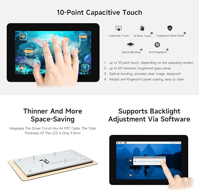Waveshare 7 DSI Capacitive Touch Display Compatible with Raspberry Pi 5/4B/3B+/3A+ Supports ESP32-P4 RK3506 RK3576 1280x720 IPS Optical Bonding Toughened Glass 10-Point Touch Anti-Fingerprint
