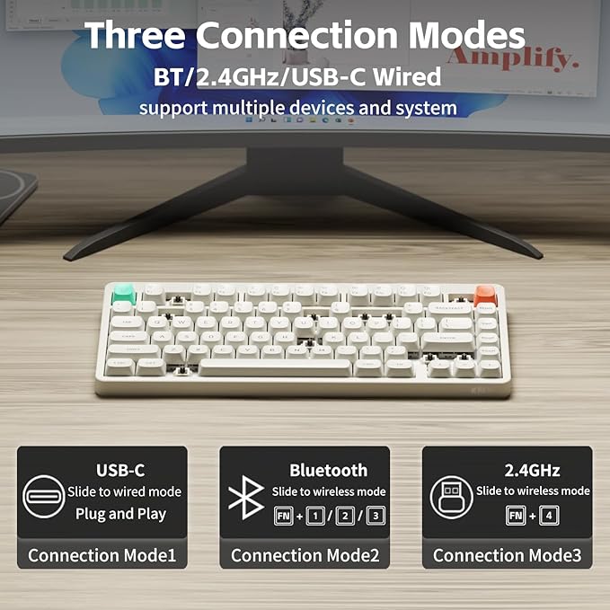 nuphy Node75 Wireless Mechanical Keyboard 75% Hot Swappable Custom Keyboard 82 Keys Computer Gaming Keyboards Supports Touch Gestures PBT Keycaps RGB Backlit Bluetooth/2.4GHz/USB-C