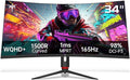 KTC 34 Inch Curved Ultrawide Gaming Monitor 21:9 3440x1440p 165Hz 1ms 1500R Curved Monitor Freesync G-sync Compatible HDMI 2.0 x2 &amp DP1.4 x 2 Height/Tilt/Swivel/Pivot H34S18S (Renewed)