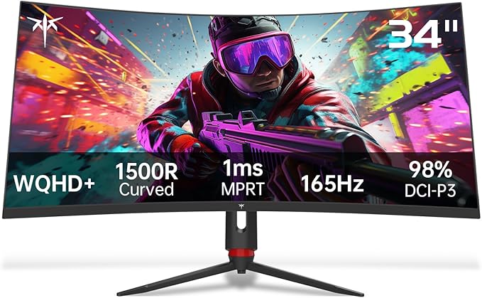 KTC 34 Inch Curved Ultrawide Gaming Monitor 21:9 3440x1440p 165Hz 1ms 1500R Curved Monitor Freesync G-sync Compatible HDMI 2.0 x2 &amp DP1.4 x 2 Height/Tilt/Swivel/Pivot H34S18S (Renewed)