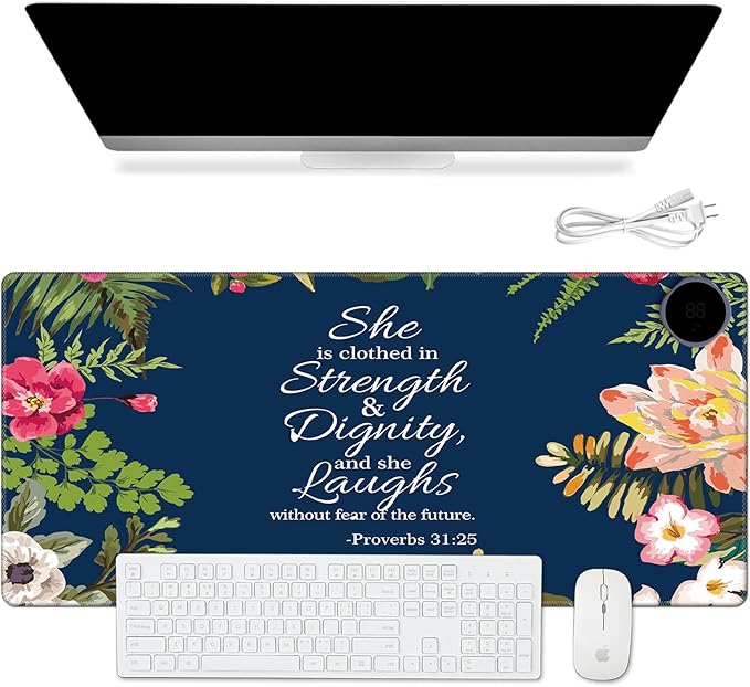 Warm Desk PadWarm Mouse Pad GamingOffice Desk Matwith 3 Levels Heated &amp 3 Hours Auto Shut - 23.6 x 14.2 inch PU Leather Laptop Keyboard Mat for Home Office Hand WarmerPsalm 31:25 Watercolor Fl