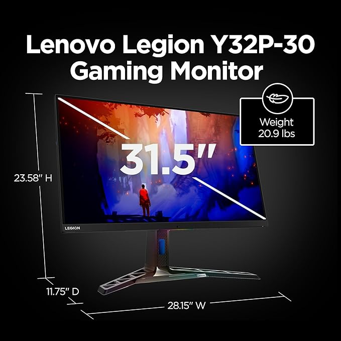 Lenovo Legion Y32p-30 Monitor - Gaming Monitor - 31.5 UHD IPS Display - 144Hz - DisplayHDR™ 400 - AMD FreeSync™ Premium - 0.2ms MPRT - Raven Black - NearEdgeless Design