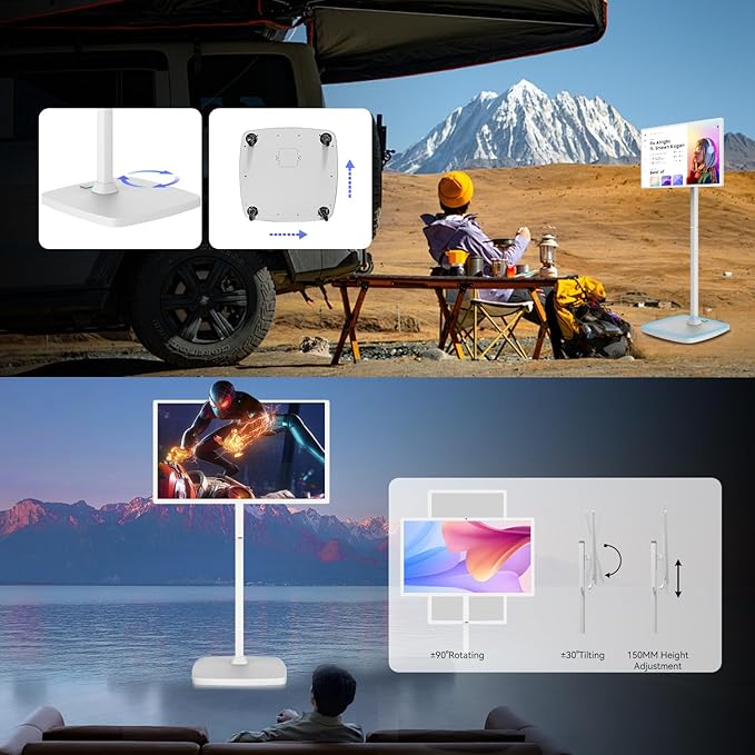 27 Inch Portable Touchscreen Monitor | Rolling Monitor on Wheels | 1080p Smart Screen | 8g+128g | Android OS 13 | 4K Webcam &amp 133wh Battery(Up to 8H) (1080P)