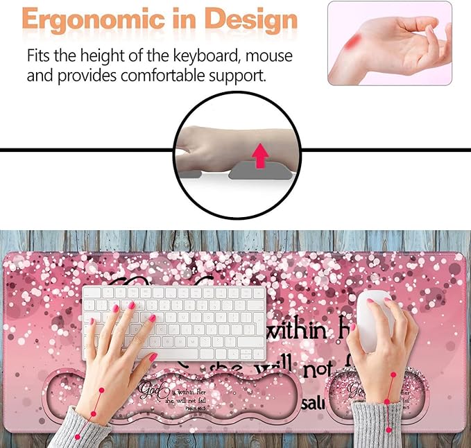 Ergonomic Keyboard Wrist Rest &amp Mouse Pad Wrist Rest SetLarge XXL Gaming Desk Mat 31.5x 11.8Memory Foam Easy Typing Pain ReliefMultifunctional Desk Mat for Office &amp HomeBible Verses Psa