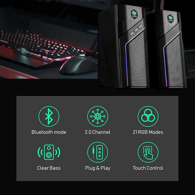 W-206RE RGB Gaming Speakers for PC Bluetooth &amp USB Desktop Speakers for Gaming PC and Monitor Touch Control Stereo Computer Speakers with 21 LED Light Modes