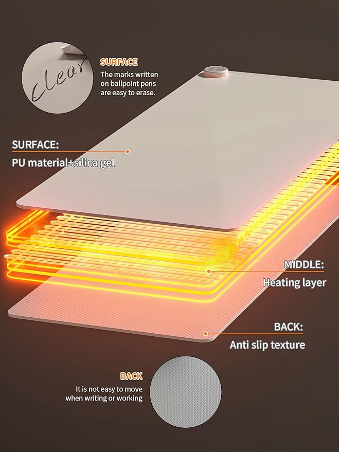 Heated Desk Pad 31.5×13 Inch - 3-Speed Touch Control Large Heated Mouse Mat with 3-Hour Auto Shut-Off Non-Slip Silicone Eye Protection Warm Desk Mat for Office and Home (Light Gray)