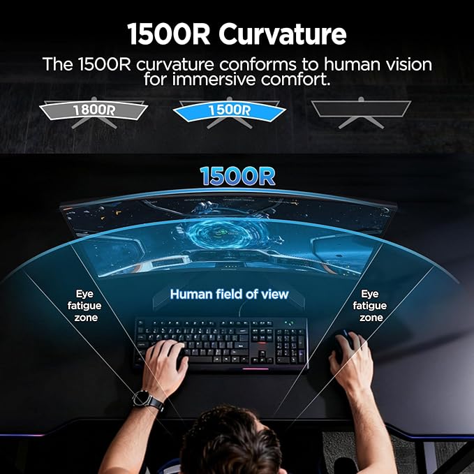 KOORUI 27 Inch Curved Gaming Monitor Full HD 1080p 1500R 180Hz Computer Monitor 99% sRGB Adaptive Sync Display Port 1.2x1 &amp HDMI 2.0x2 Eye Care VESA Compatible Black 27E6CA