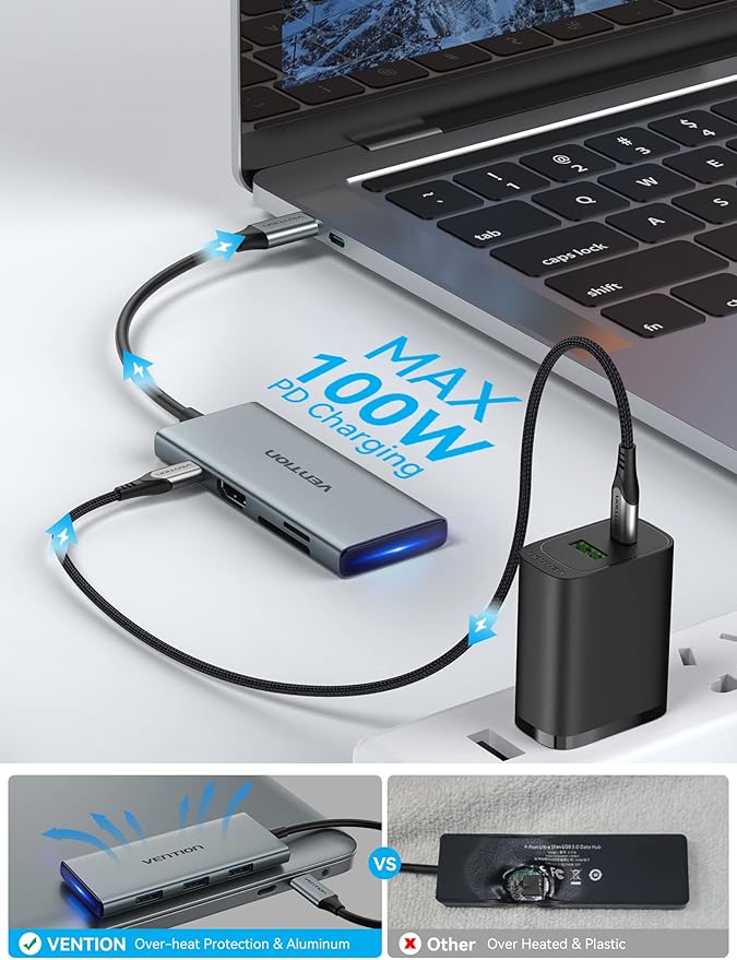 VENTION USB C Hub for MacBook Pro 7 in 1 USB C Multiport Adapter with 4k HDMI 100W PD USB 3.0 Ports SD/TF USB C Dock Compatible with MacBook Air/Pro iPad Pro Surface Dell XPS and More