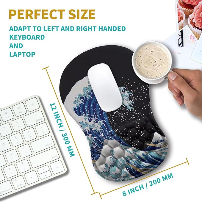 Hokafenle Ergonomic Mouse Pad Wrist Support Wrist Rest Mousepad for Carpal Tunnel Pain Relief with Integrated Memory Foam Slope Massage Bulge (11.8x7.9 inchSea Wave