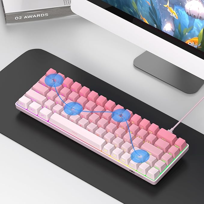 MageGee Portable 60% Mechanical Gaming Keyboard MK-Box RGB Backlit Compact 68 Keys Mini Wired Office Keyboard with Red Switch for Windows Laptop PC Mac - Pink
