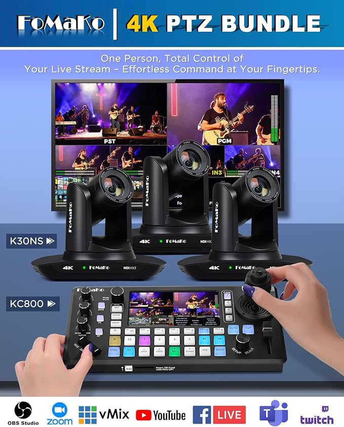 FoMaKo K30NS 4K 30x Optical Zoom PTZ Camera with NDI 6 &amp NDI HX3 AI Auto-Tracking Gen 3 3G-SDI/LAN/USB3.0/HDMI – Professional Live Streaming Camera for Church Worship Education &amp Conferenc