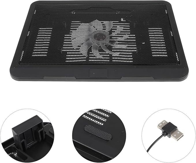 BESPORTBLE Silent Laptop Cooling Pad Stand with USB Fan 14-inch Black Computer Cooler for Home Office and Gaming Adjustable Laptop Support for Overheating Prevention