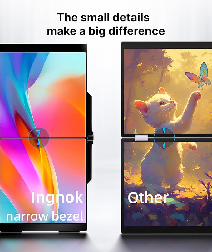 Ingnok Dual Portable Monitor15.6inch FHD 1080P Screen with USB-C mini HDMI Foldable Screen DesignPortable Dual Monitor Compatible with Windows/Mac Easy Setup for Work