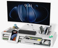 OImaster Monitor Stand Riser Foldable Computer Monitor Riser Adjustable Length Computer Stand and Storage Drawer &amp Pen Slot Phone Stand Compatible Computer Desktop Laptop Save Space (White)