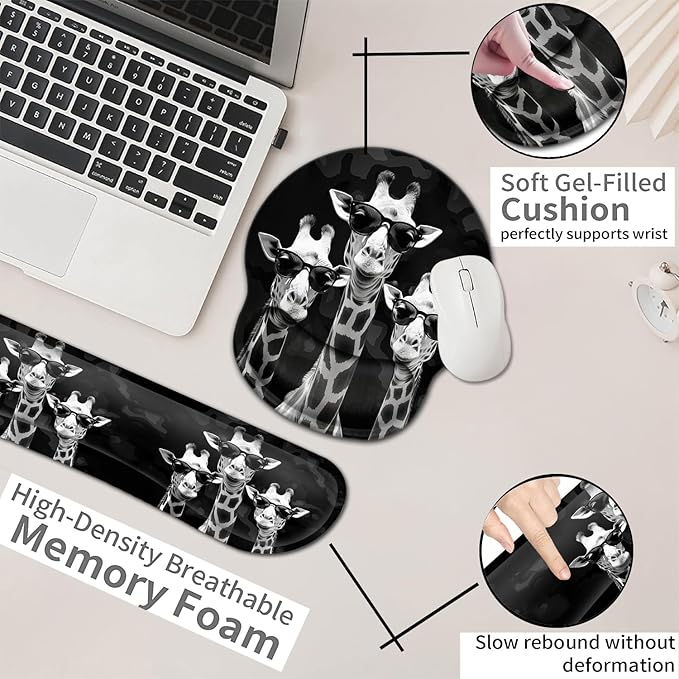 Computer Mouse Desk Pad Mouse Pad Wrist Protector Printed with Cool Giraffes Ergonomically Non-Slip Rubber Comfortable Computer Keyboard Wrist Rest Desktop Decoration Office Accessories
