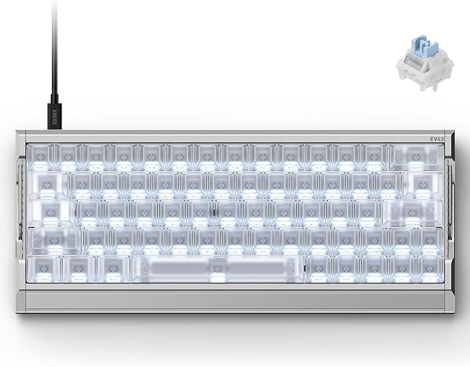 IQUNIX EV63 Hall Effect Gaming Keyboard 60% | Magnetic X Ultra Switch 0.01mm Rapid Trigger 0.125ms Latency 8kHz Polling Adjustable Actuation CNC Aluminum for FPS(Silver Knight)
