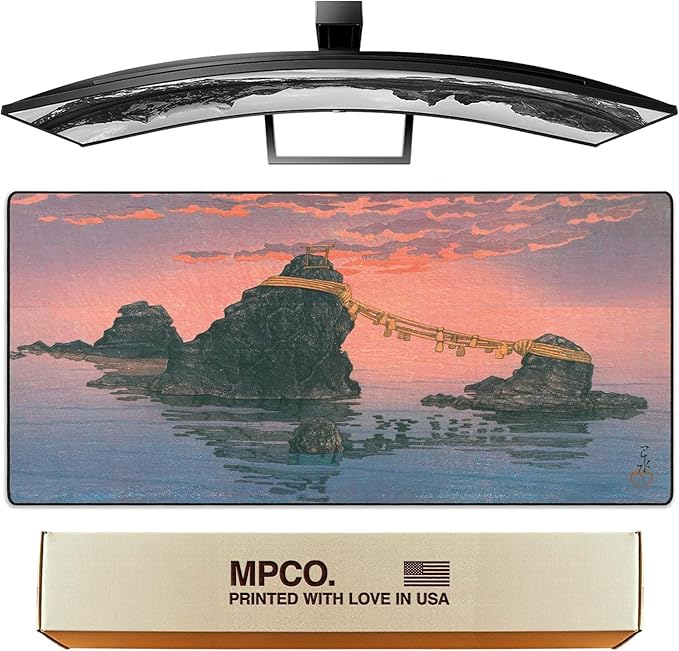 MPCO. Original Large Gaming Desk Mat – 36 x 17 Duraglyde Ukiyo-E Futamigaura Full Desk Mouse Pad for Smooth Precision – Non-Slip Washable Extra-Large PC Mouse Pad for Gaming Sessions
