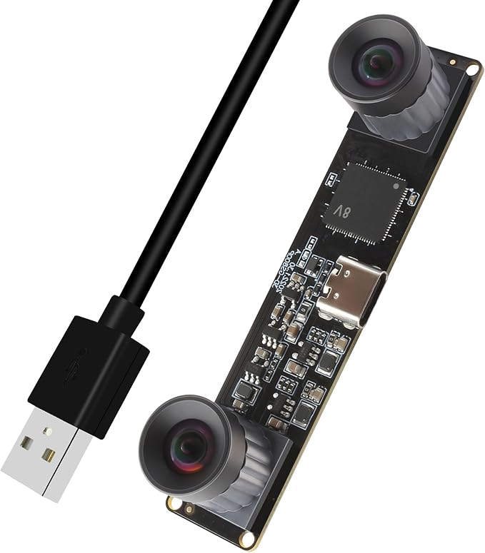 High Speed 210fps USB Camera with Global Shutter 800P Synchronization Dual Lens Monochrome B/W Camera Plug and Play for 3D Printing PC Lightburn QR Code Scanning VR and Face Recognition